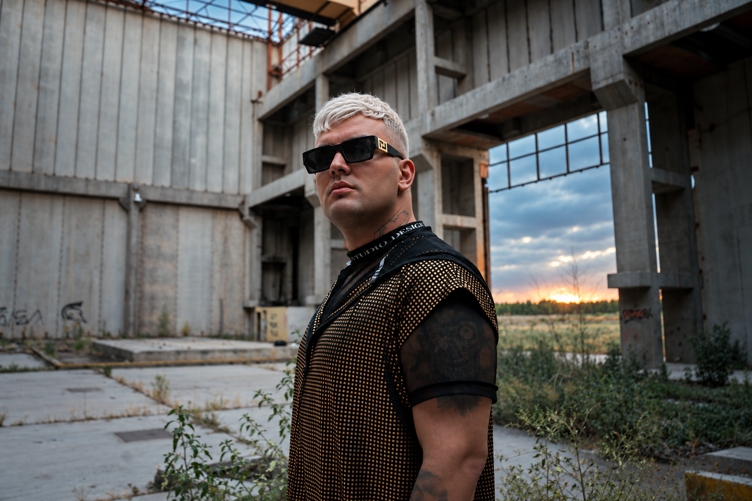 Retrato de VHANS en un espacio industrial de San Rafael